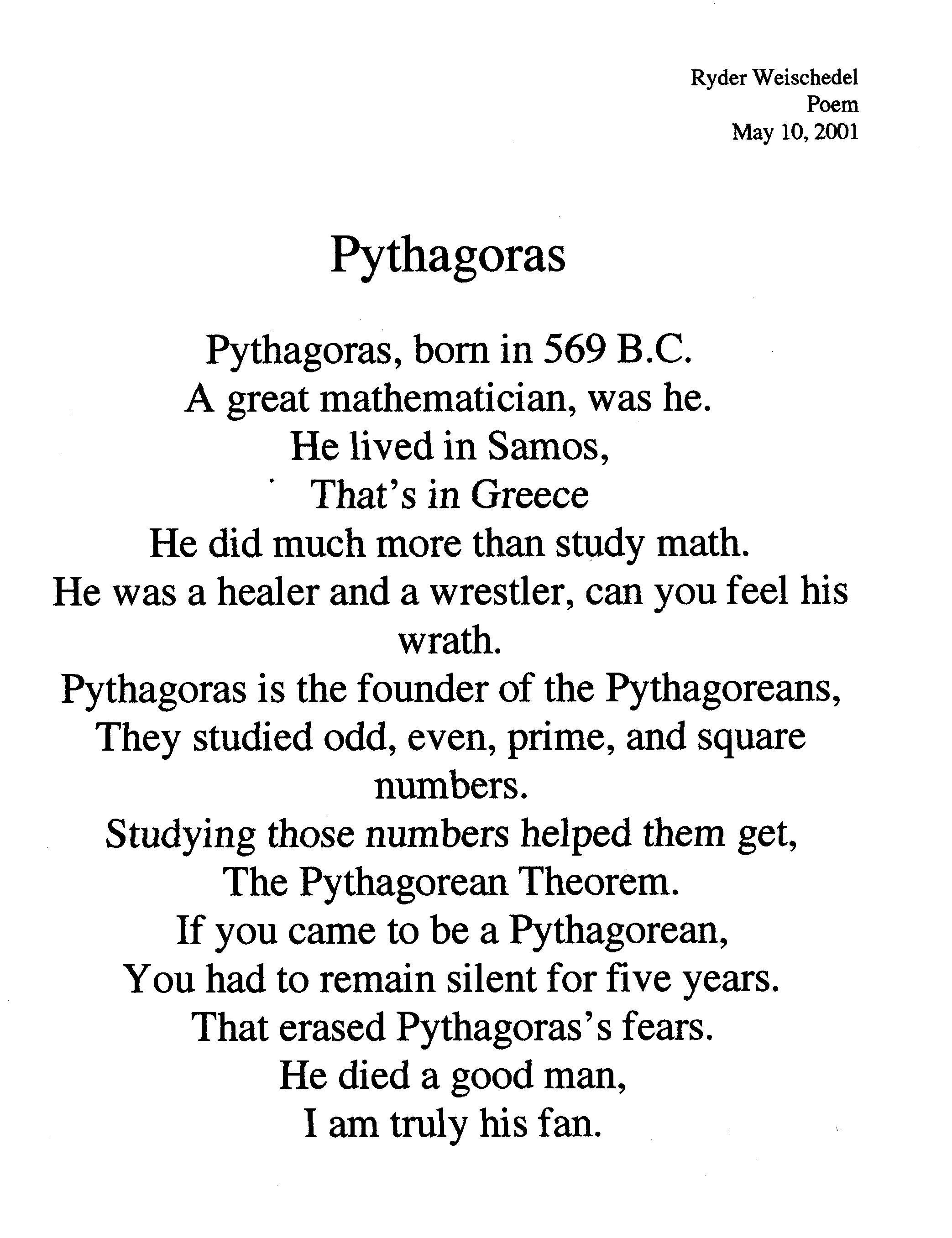 Pythagoras poem