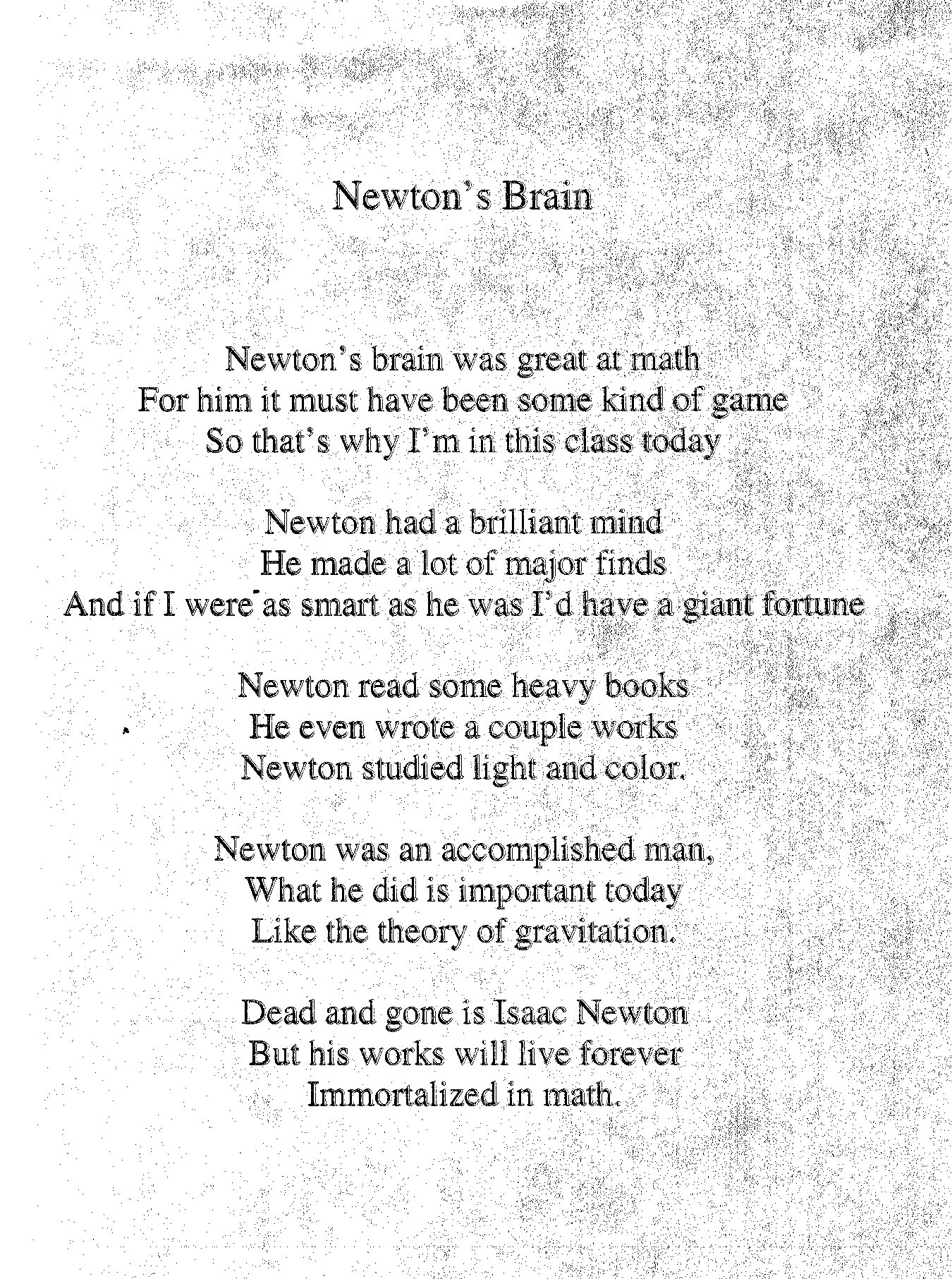 Newton's Brain poem